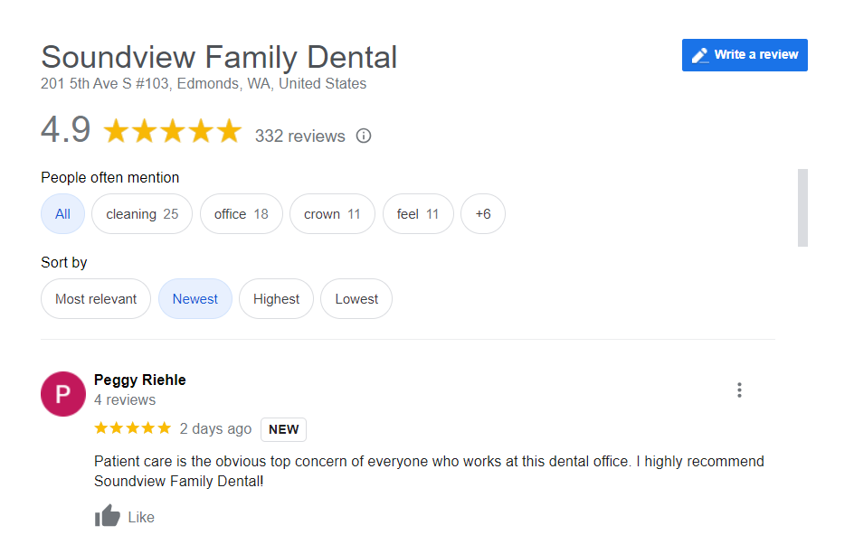 Soundview Family Dental Google Reviews