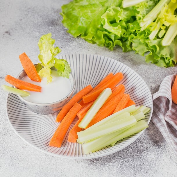 Vegetable sticks of fresh celery and carrots